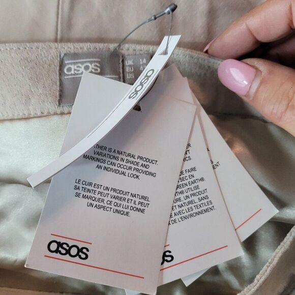 ASOS Suede Leather Tie Wrap Midi Skirt US 10 UK 14 EU42 Ecru Pockets City Chic - Picture 10 of 12